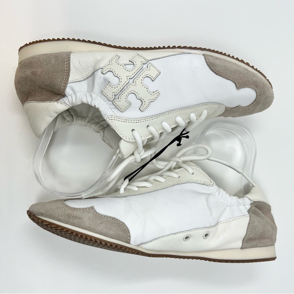 Tory Burch White and Beige Suede-Trim Sneakers - Picture 6 of 14